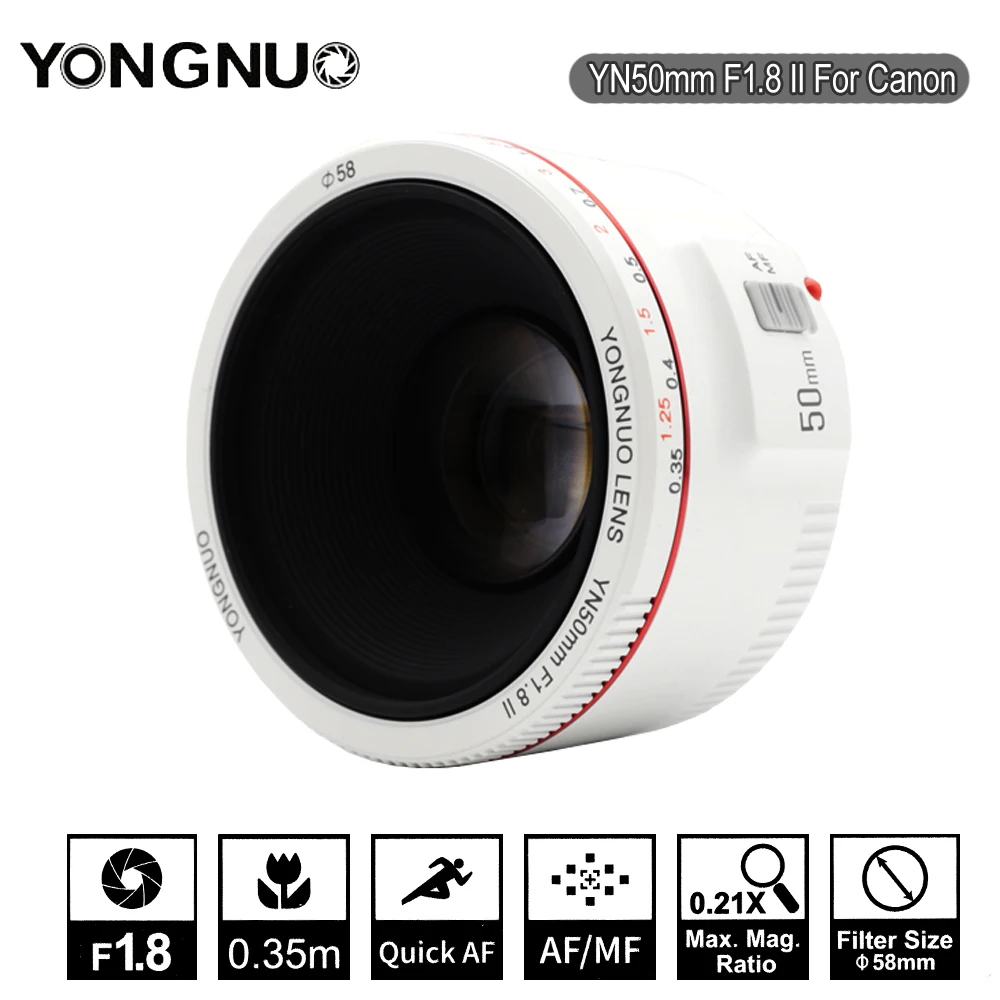 Белый YN50mm F1.8 II большая апертура Автофокус Объектив YONGNUO для Canon эффект боке объектив камеры для Canon EOS 70D 5D2 5D3 DSLR