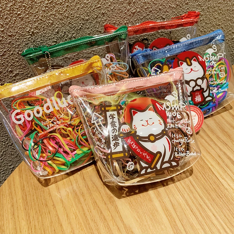 

Super Cute~Pray For Fortune Cat Bags Of Disposable Rubber Bands Do Not Hurt Multi-Color Hair Rope Girls Hair Accessories