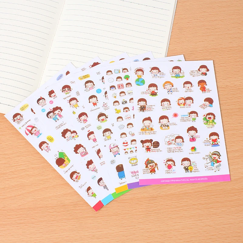 

6 Sheets/Set Transparent Cartoon Emoticon Girl Diary Stickers DIY Kawaii Scrapbooking Stationery Sticker Student School Supplies
