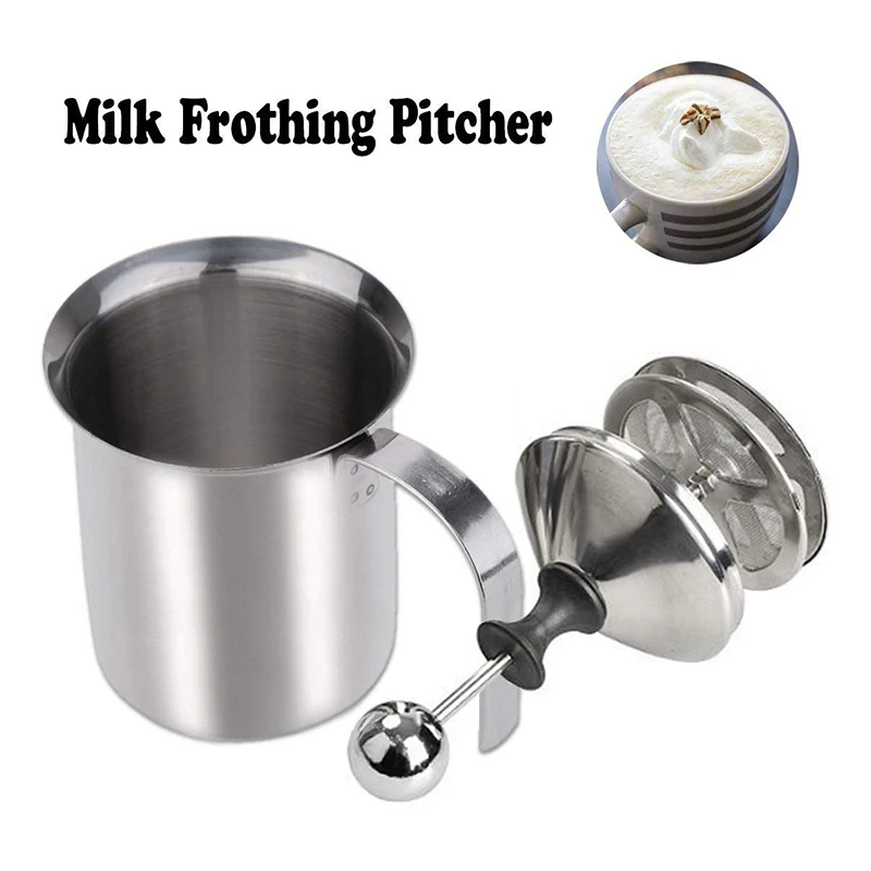 Manual Milk Frother 400ml Stainless Steel Double Mesh Milk Creamer Manual Operated Milk Foam