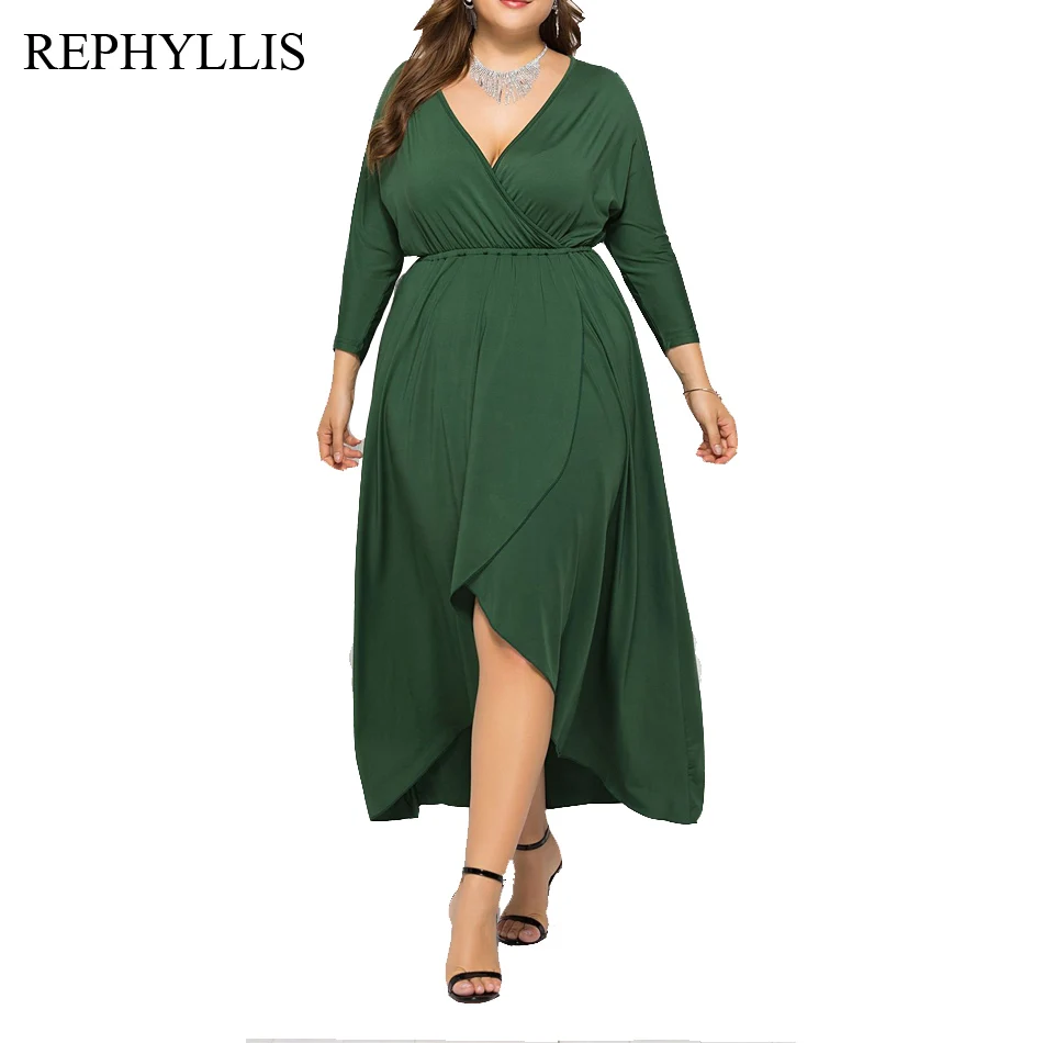 

REPHYLLIS Women Batwing Long Sleeve V Neck Pleated Plus Size Loose Casual Party Prom Ceremony Cocktail Big Swing Dress