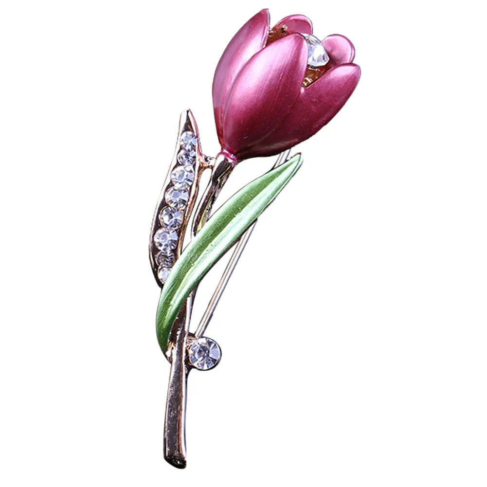 

Elegant Tulip Flower Brooch Pin Rhinestone Crystal Costume Jewelry Clothes Accessories Jewelry Brooches For Wedding