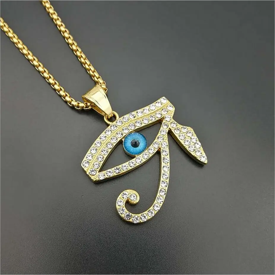 

Men vintage Egypt The Eye of Horus pendant necklaces fashion Stainless Steel with Rhinestone hip hop necklace male jewelry gifts