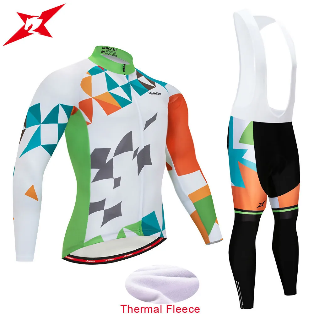 

GEODASH High Quality 2019 Winter Cycling Clothing Thermal Fleece Cycling Jersey Man GEL Pad Cycling Uniform