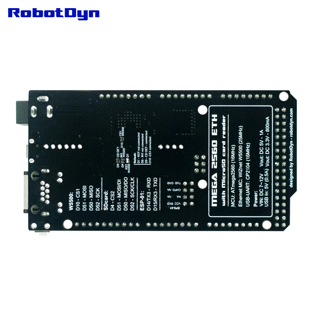 Мега 2560 ETH R3 с ATmega2560 и Ethernet W5500, Micro-SD, USB-UART CP2104, гнезда для Wi-Fi-ESP-01