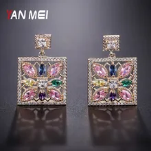 YANMEI квадратные и цветочные серьги-гвоздики для женщин полые кубические циркониевые серьги-гвоздики модные ювелирные изделия YME9018