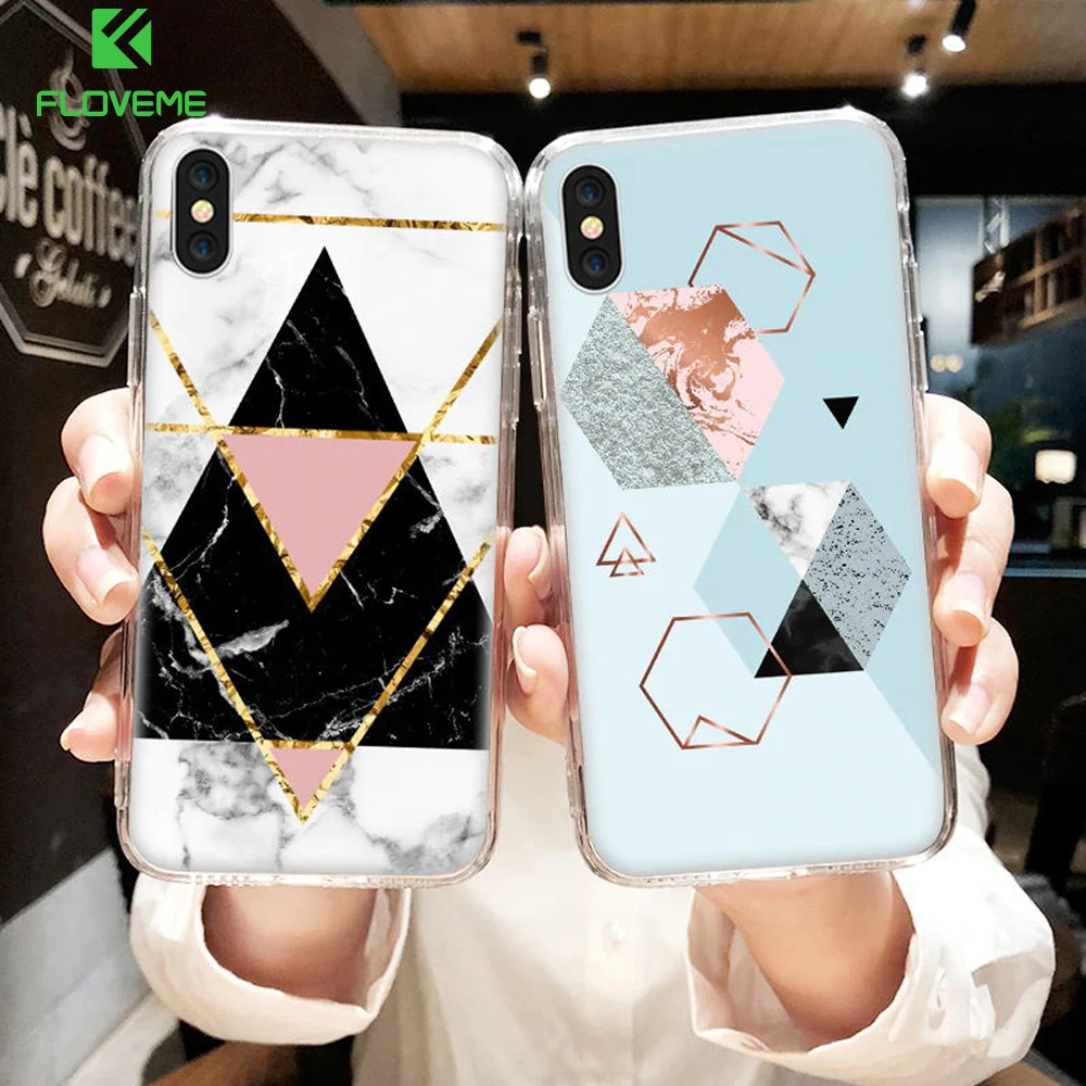 

FLOVEME Geometric Marble Phone Case For iPhone X 8 7 Plus Soft Silicone Case For iPhone XS Max XR 6 6S Plus 5 5S SE Cover Capa