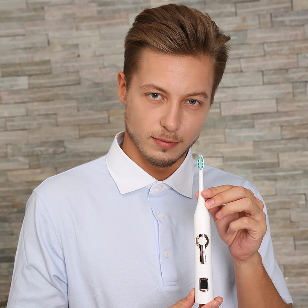 HERE-MEGA Automatic Sonic Electric Timer Toothbrush Ultrasonic Vibrating Whitening Power Rechargeable Tooth Brush USB for Adult HERE-MEGA Automatic Sonic Electric Timer Toothbrush Ultrasonic Vibrating Whitening Power Rechargeable Tooth Brush USB for Adult