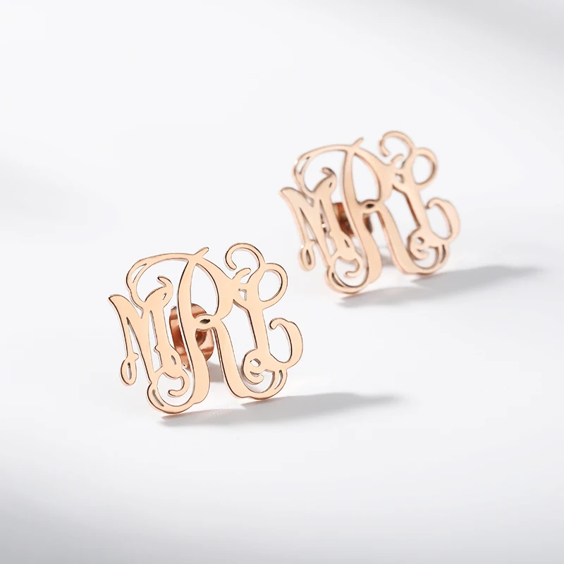 

Personalized Jewelry Brincos Boucle d'oreille Gold Stainless Steel Oorbellen Silver Initial Monogram Earrings For Women Men BFF