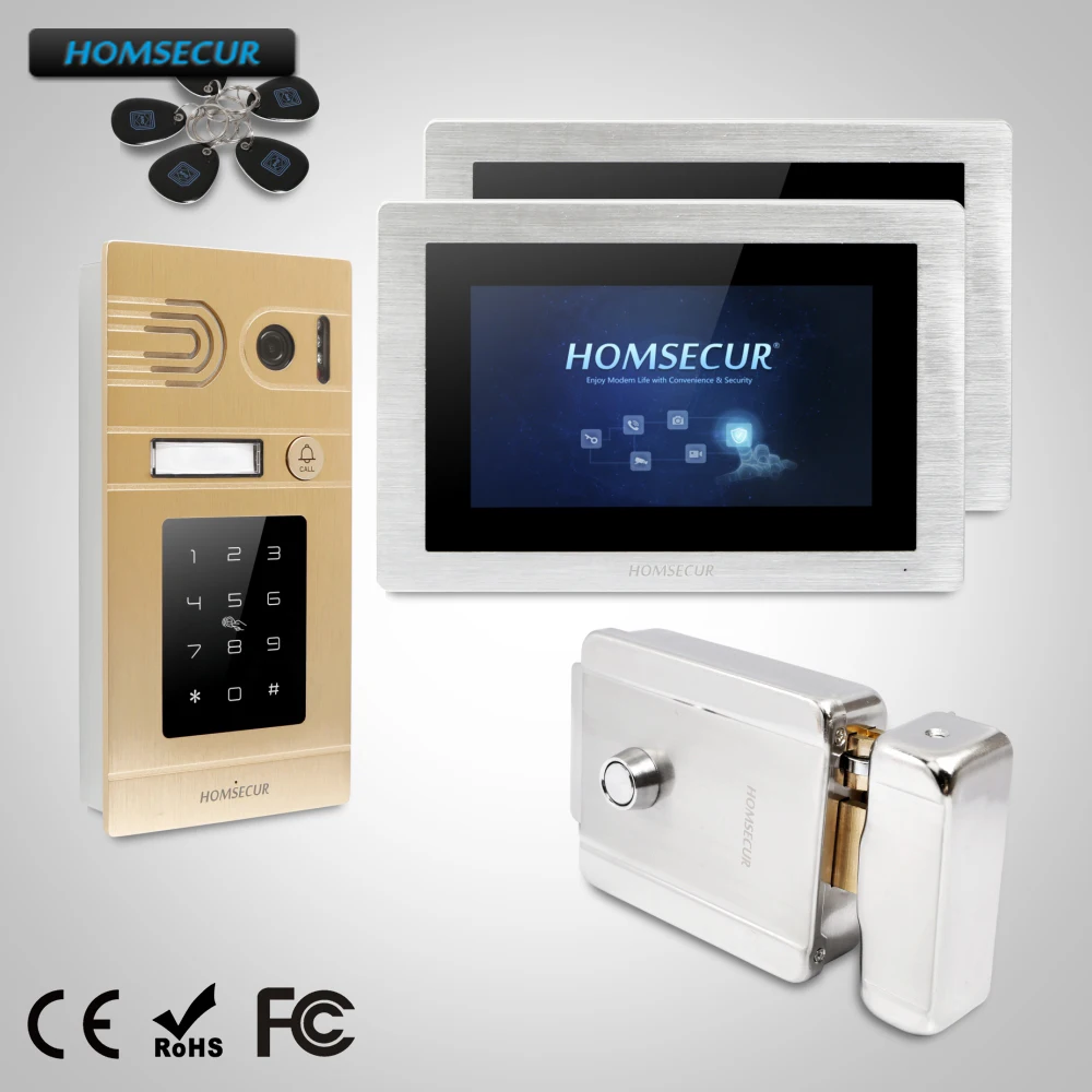 

HOMSECUR 7" Video&Audio Smart Doorbell Video Intercom Electric Lock+Keys Included for Apartment BC071-G + BM714-S