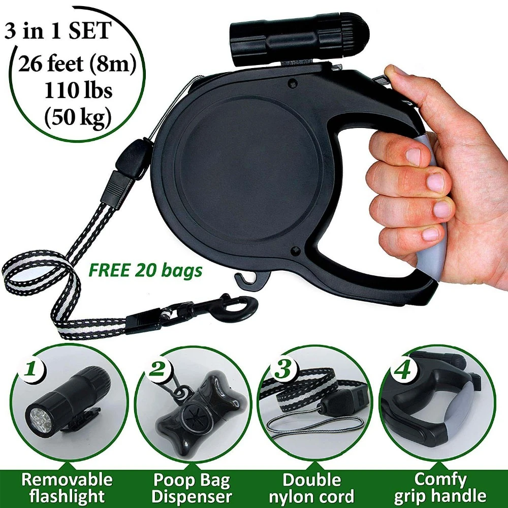Retractable Dog Leash 26 Foot Extra Long Cord Best Heavy Duty Retractable  Leash with LED Light PL050