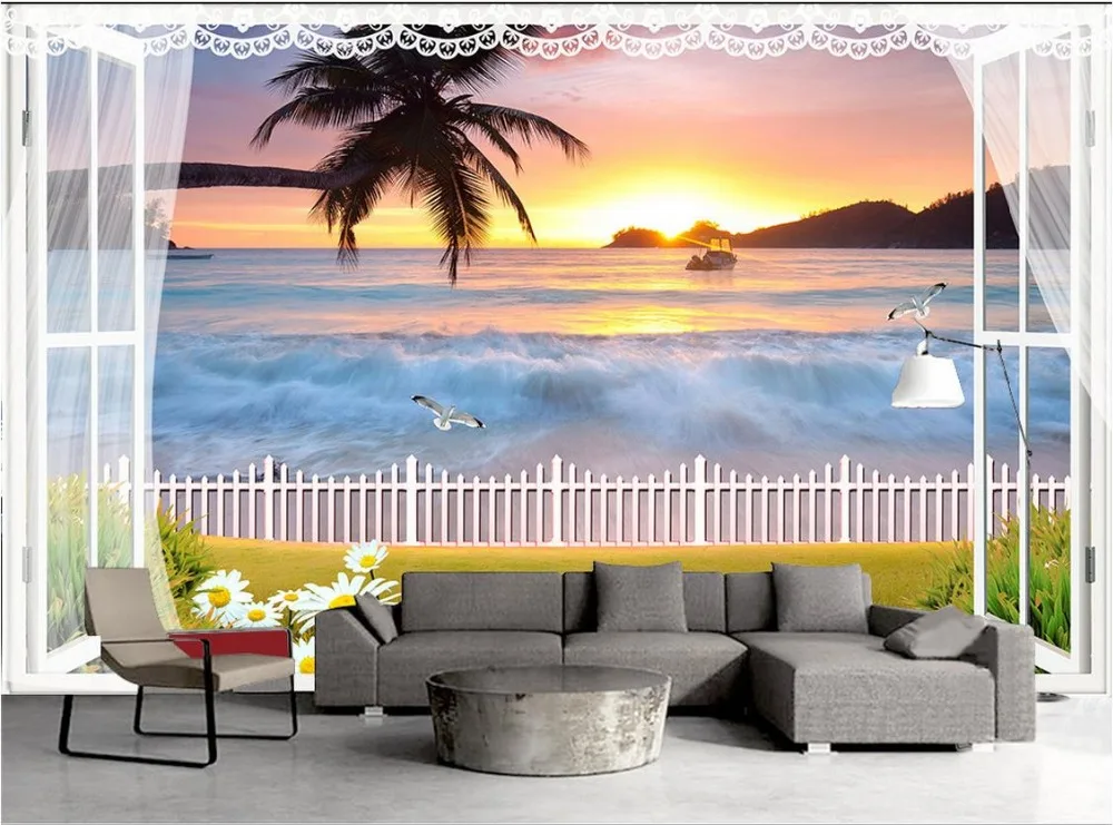Custom 3d photo Wallpaper murals Mediterranean mural Beautiful warm window scenery snow mountains TV background wall home decor |