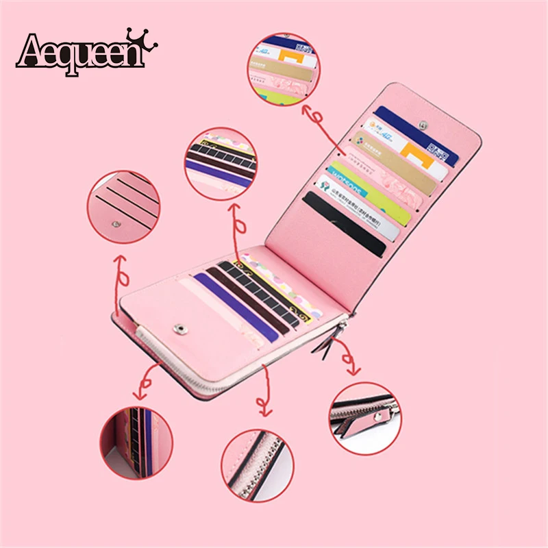

AEQUEEN 28 Card Slots PU Leather Card Holders Women Wallets Long Purse For Ladies Money Pockets Slim ID Credit Card Cases Korean