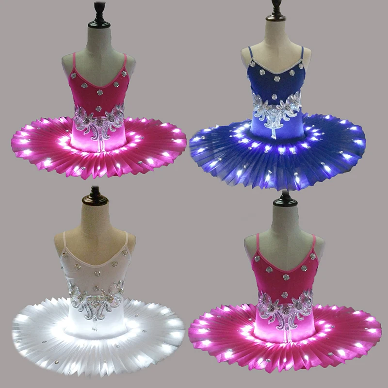 

Women's Professional Ballet Skirt Kids' Swan Ballet LED Illuminate Tutu Dress 4colors 90-170cm Girl Hot drilling tutu skirt