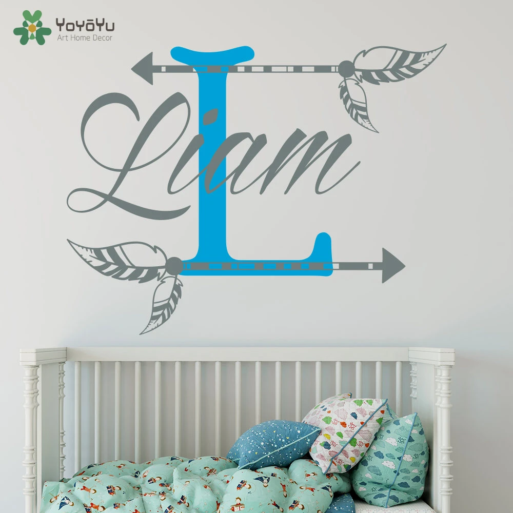 

Wall Decal Vinyl Sticker Nursery Custom Personalized Name Monogram Arrow Kids Boys Bedroom Art Creative Removable Mural WW-397