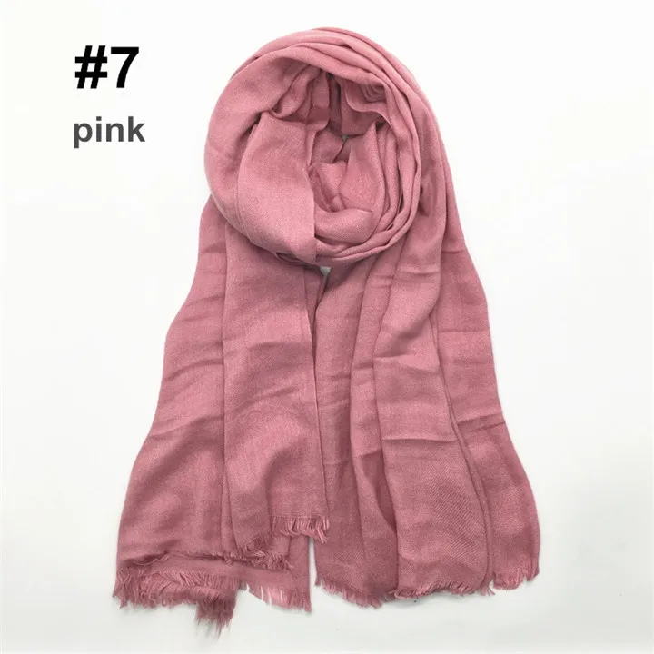 190x90 см Женский мягкий плотный хлопок лен шарф Ретро Простой Большой теплый шарф шаль обертывания пашмины мусульманские хиджабы - Цвет: 7 Pink