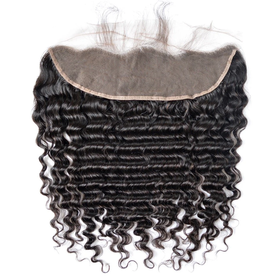 Prom Queen 13x4 Lace Frontal Brazilian Hair Deep Wave #1B Pre plucked Frontal With Baby Hair 100% Human Remy Hair Closure