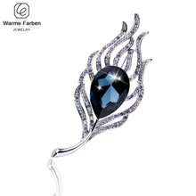 Warme Farben Кристалл от Swarovski Броши для женщин перо Форма инкрустированные Стразы булавки для костюма броши ювелирные изделия аксессуары
