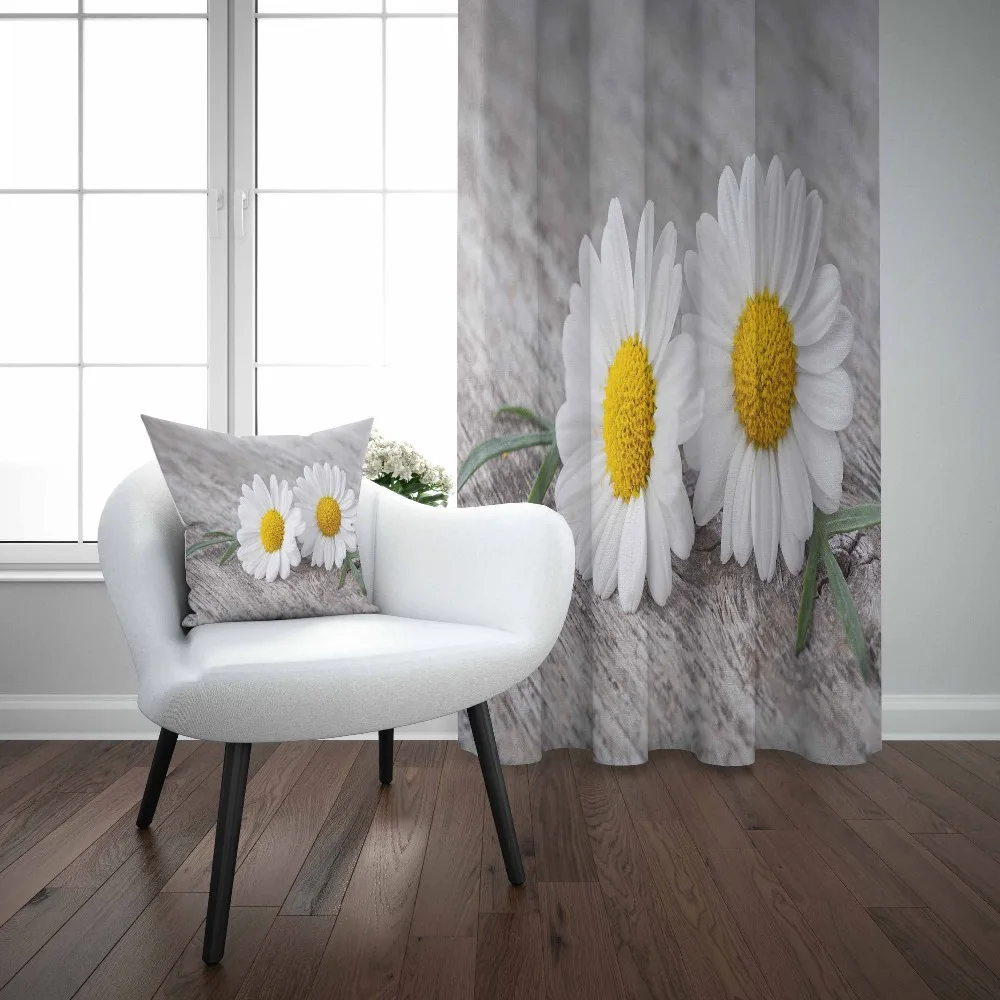 

Else Gray Floor White Big Daisy Flowers Floral 3D Print Living Room Bedroom Window Panel Curtain Combine Gift Pillow Case