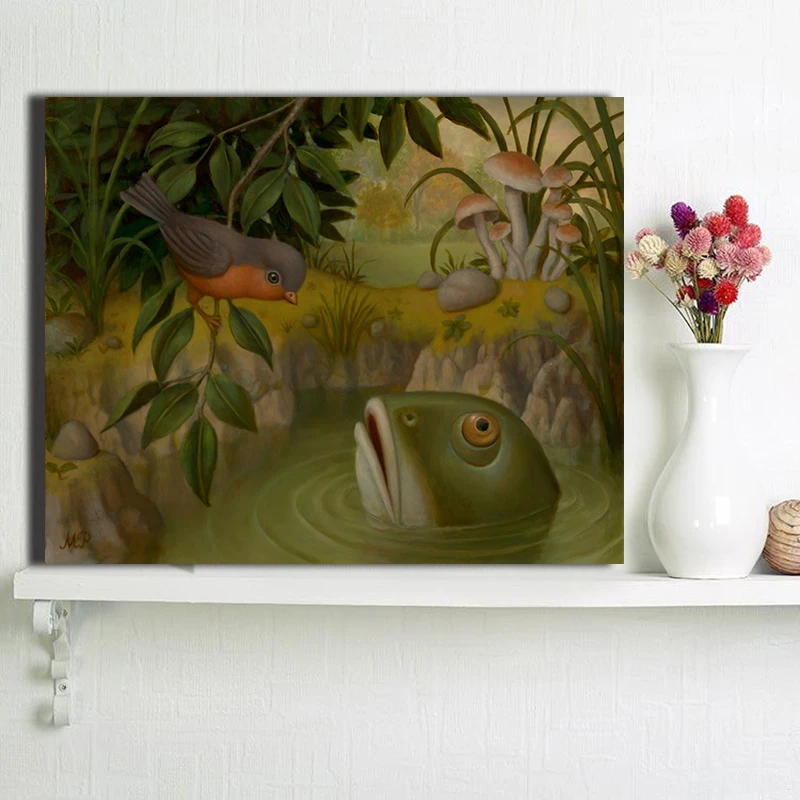 The Bird And Fish By Mark Ryden Canvas Poster Painting Wall Picture Print Home Bedroom Decoration No Frame Nordic Style | Дом и сад