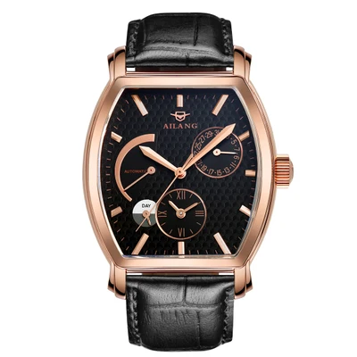 AILANG время, винтажные часы reloj, Брендовые Часы для ныряльщика, швейцарское снаряжение, дизельные спортивные роскошные мужские часы с кожаным ремешком, автоматические спортивные черные часы - Цвет: Black Rose Gold
