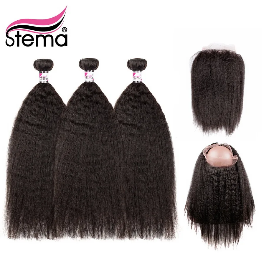 

Stema Kinky Straight 3 Bundles With 360 Frontal Remy Human Hair Brazilian Bundles With 22.5x4 Lace Frontal Free Shipping