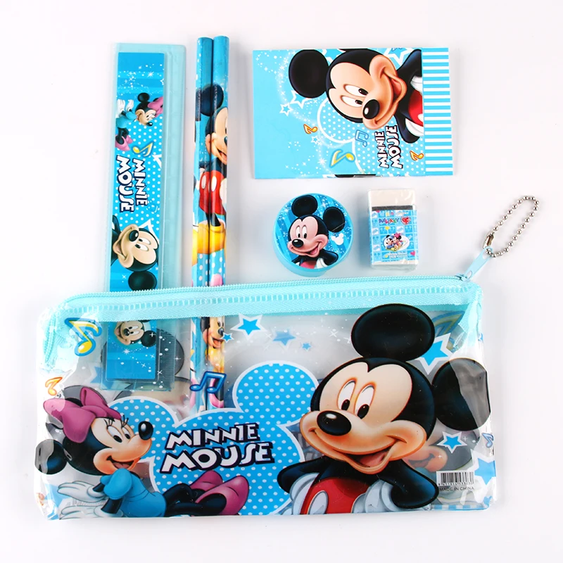 

12pcs/lot Mickey Mouse Pencil Box Child Cute Sticker Pencil etojo escolar Cartoon Pencil Box School Stationery Set Free Shipping