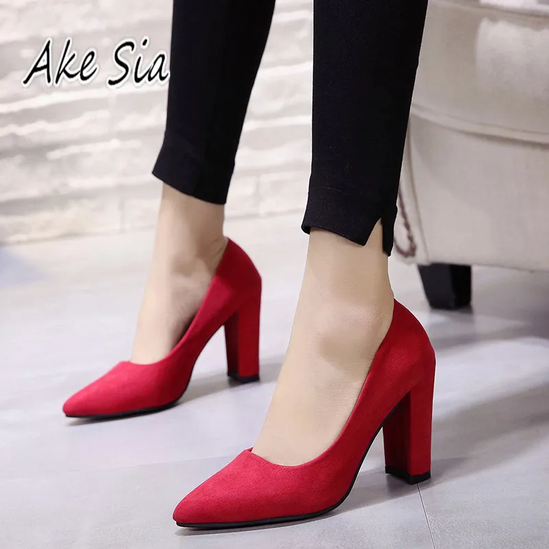 online 2018 novos saltos altos Pretos 9 cm feminino inverno grosso com camurça outono apontou sapatos única fêmea sandálias Femininas s090