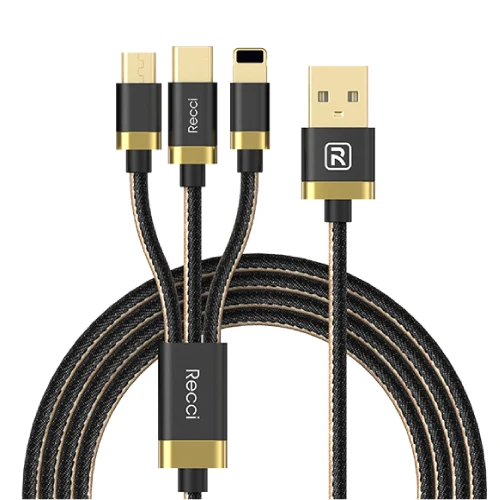Recci ASTRAL 120 см 3 в 1 USB данных 2.4A Быстрая зарядка мобильного телефона зарядный кабель