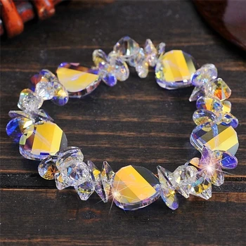 

SWAN JEWELRY pure handmade Elastic Rope Trendy brilliant Geometric Crystal Champagne Charm bracelets & bangle Girl jewellery