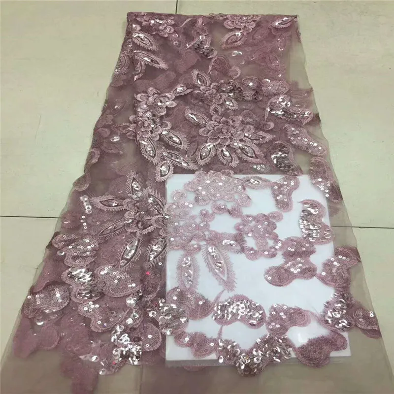 

HFX Pink Nigeria Lace Latest High Quality African Tulle Lace Fabric 2018 Embroidery Sequins Dress Lace Fabric X852-5