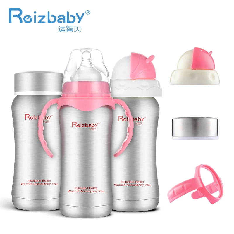 

Brand High Quality Baby Feeding Bottle Stainless Steel Thermos Bottle Handle Anti-flatulence Nipple Straw 3-in-1 Milk Bottle