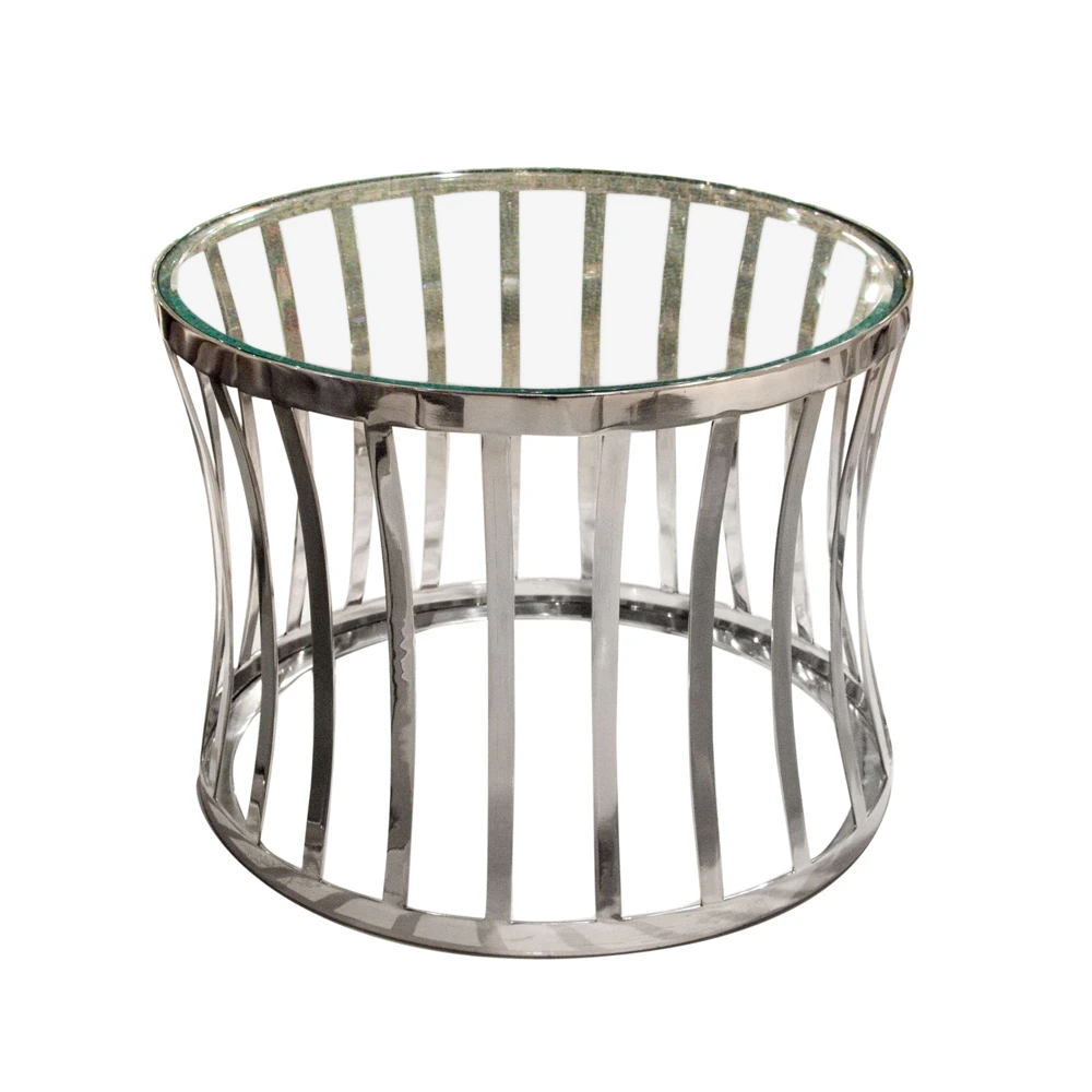 

Diamond Capri Round Stainless Steel End Table with Clear Top