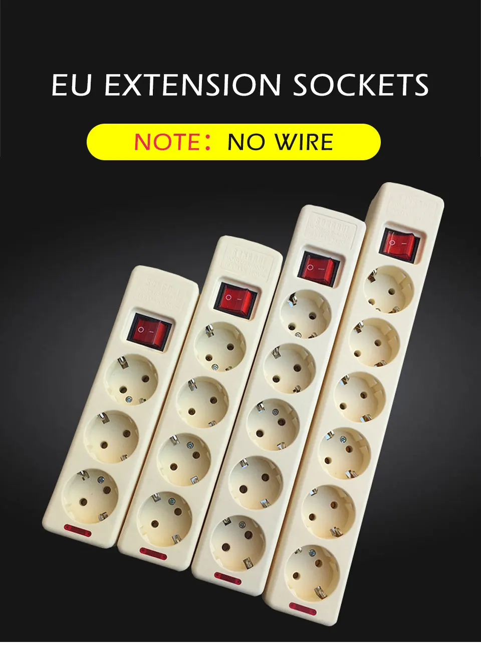 6 AC EU Plug Power No Wire Board Outlet Extension Socket Europe Button Switch Strip 3456 Hole Home Office Use (1)