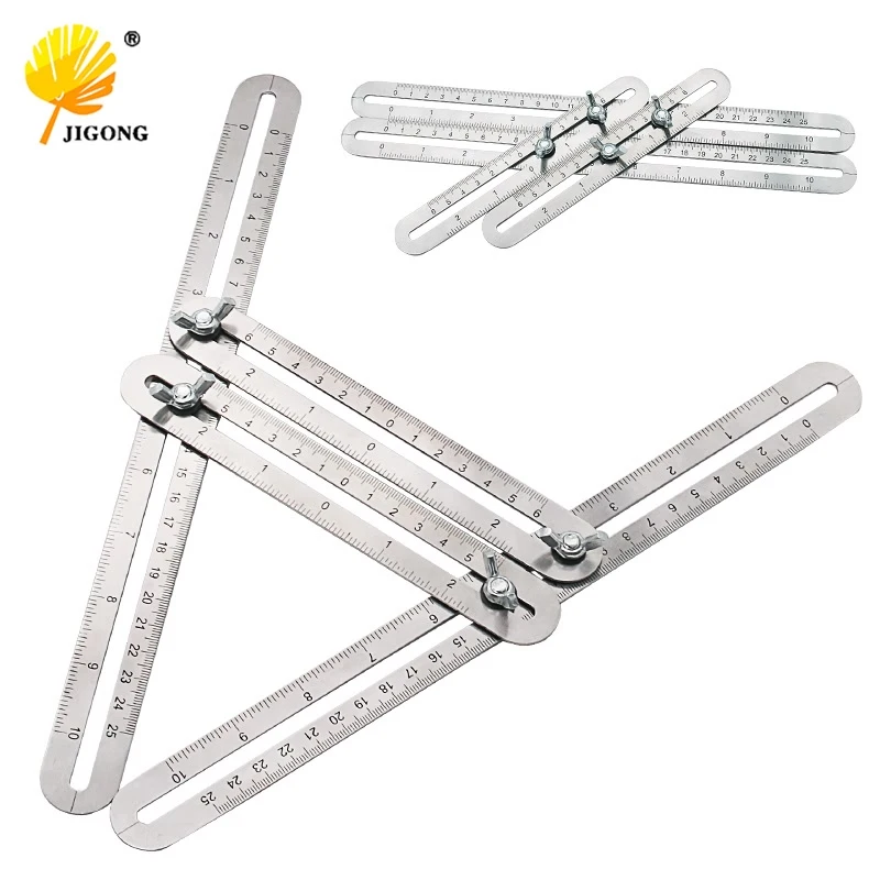 

JIGONG Multi-function Adjustable Four-Sided Folding Measuring Tool Multi-Angle Template Scale Ruler