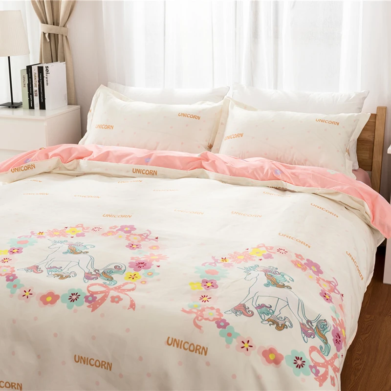 

3 Pcs/set Unicorn Bedding Set Believe Miracles Cartoon Single Double Queen King Bed Duvet Cover Animal for Kids Girls Bedspreads