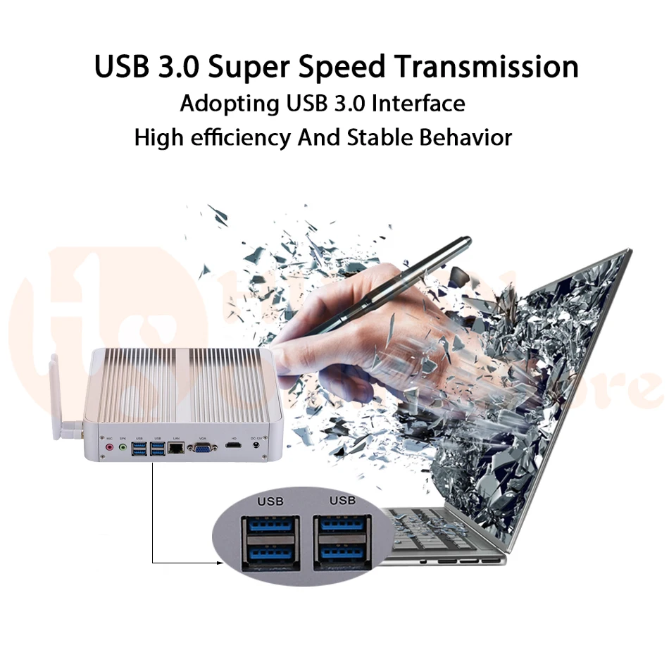 Fanless Mini PC I3 7100U I5 7200U I5 8250U HUNSN BM07 (16)