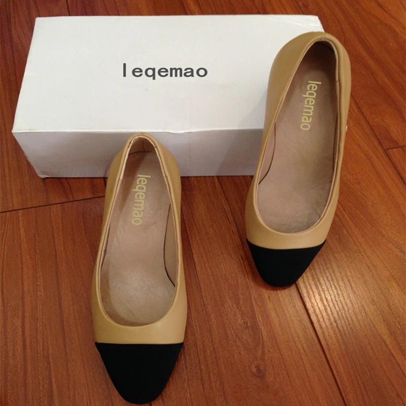 Hot Selling Spring Autumn Fashion Women High Quality Genuine Leather Office Lady Pump Beige Black Colors Round Toe Dress Shoes