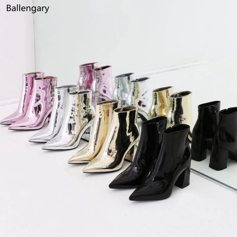 Botines Mujer коллекция 2018 года ботинки из металлической кожи на массивном каблуке