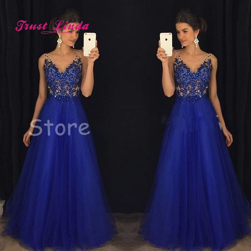 Длинные платья для Свадебная вечеринка ремни v-образный вырез пол Длина Королевский синий Свадебные платья ; Vestidos Para Una Boda