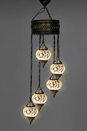 

5 BALL TURKISH SULTAN MOSAIC CHANDELIER WITH LARGE GLOBES