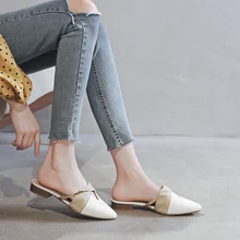 Women Pointed Toe Flat Slippers Slip On Mules Shoes Woman PU Leather Flats Loafers Summer Casual Sandals Flip Flops 11813AJS2819 moxxy summer retro leather slippers women printing mules loafers slip on flat sandals black ladies shoes woman zapatos m