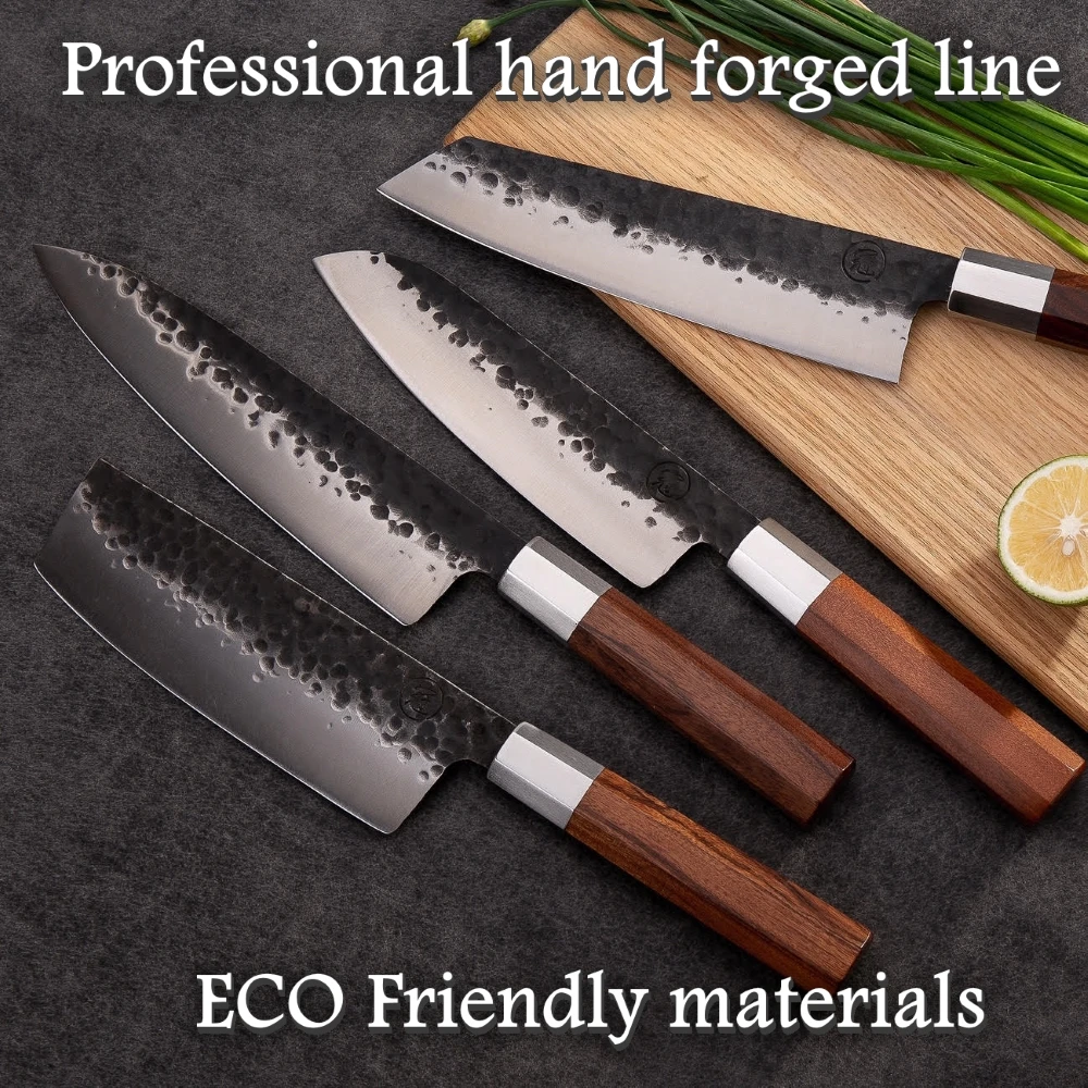  4 Pcs Handmade Kitchen Knife Set High carbon Steel Chef Santoku Nakiri Kiritsuke Knives ECO Friendl - 33043928330