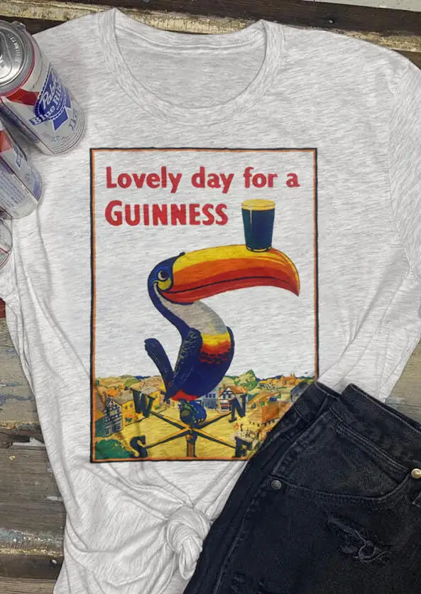 

Women Lovely Day For A Guinness T-Shirt Tee Light Grey Girl Harajuku Ulzzang Big Size aesthetic Tee trending Cothing 2019