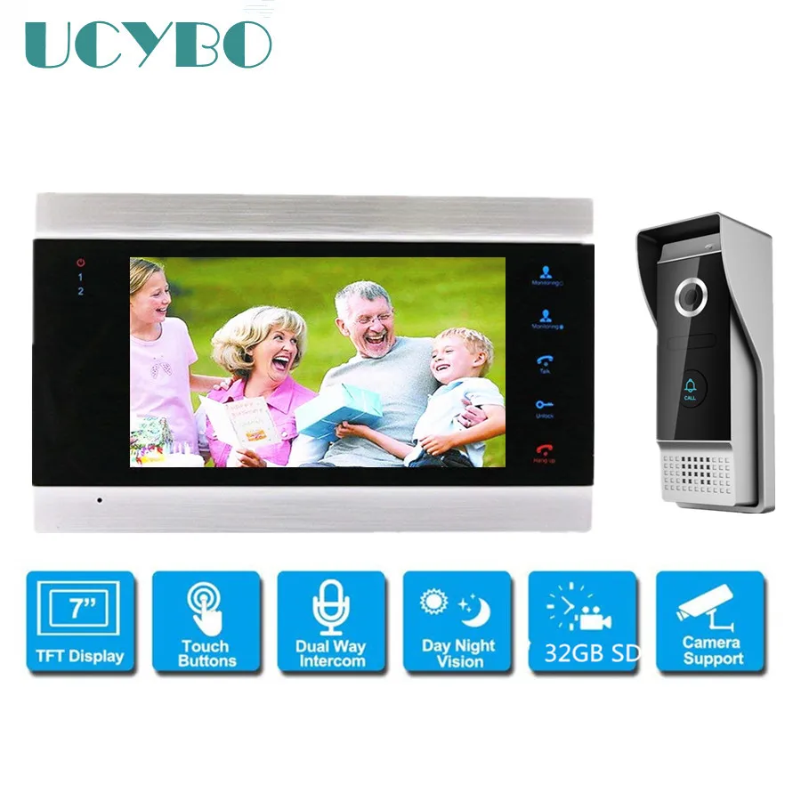 

7" Color Video Intercom system video door phone doorbell w/ 1200tvl hd door camera for home apartment w/ SD motion recording