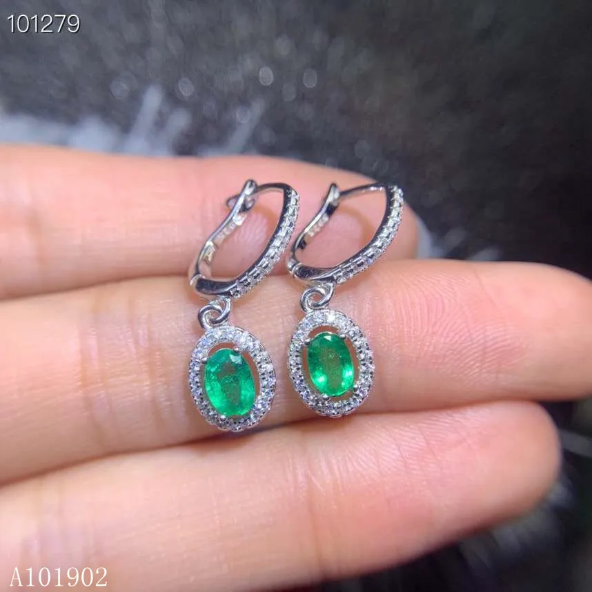 

KJJEAXCMY Supporting detection 925 Silver Embedded Natural Emerald Luxury Ear Nail Earrings Support Detection