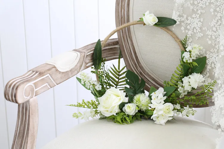 PEORCHID зеленая белая роза Свадебный дверной венок цветочный обруч букет современные свадебные цветы букет Свадебный декор с церковью