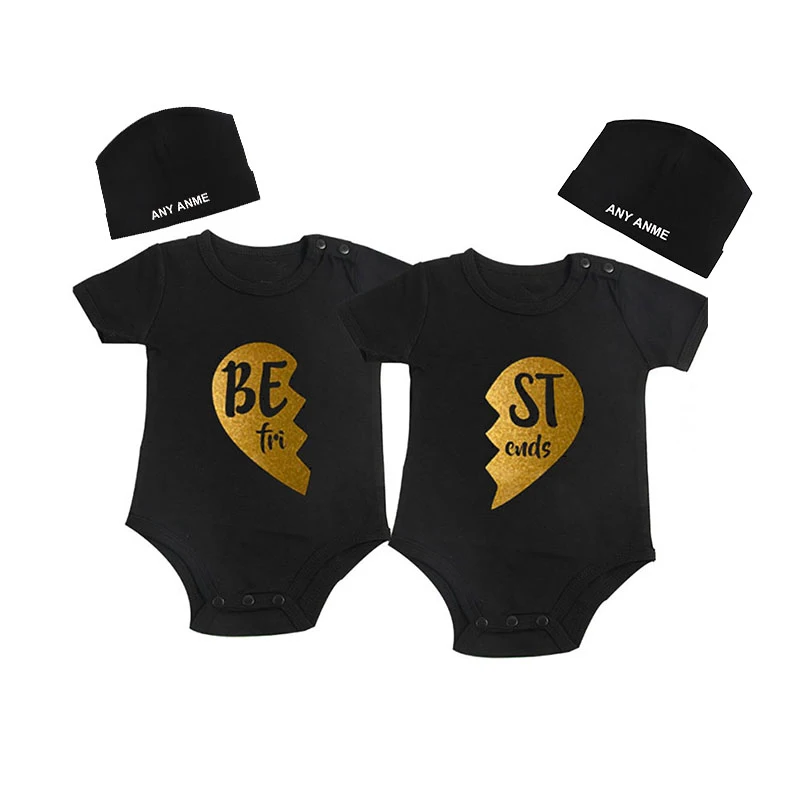 

Culbutomind Golden Best Friends Twins Boys Girls Clothes Twins Matching Set Summer Cotton ShortSleeveBaby Outfit withCustomBeani
