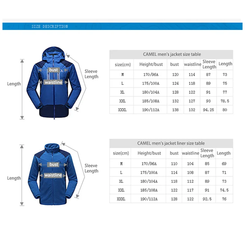 CAMEL мужская 3 в 1 уличная походная куртка ветрозащитная Водонепроницаемая теплая куртка для кемпинга скалолазания лыжного спорта