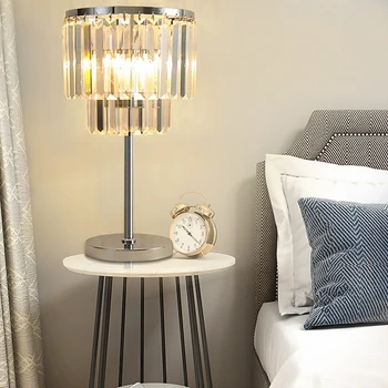 

Minimalist Warm Bedroom Beside K9 Crystal Table Lamps Luxury Living Room Study Desk Lamps Modern Clear Gray Crystal Table Lamp